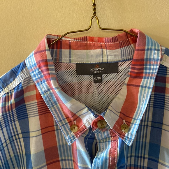 Mountain Ridge plaid button down dressy short sleeved shirt XL - Picture 2 of 5